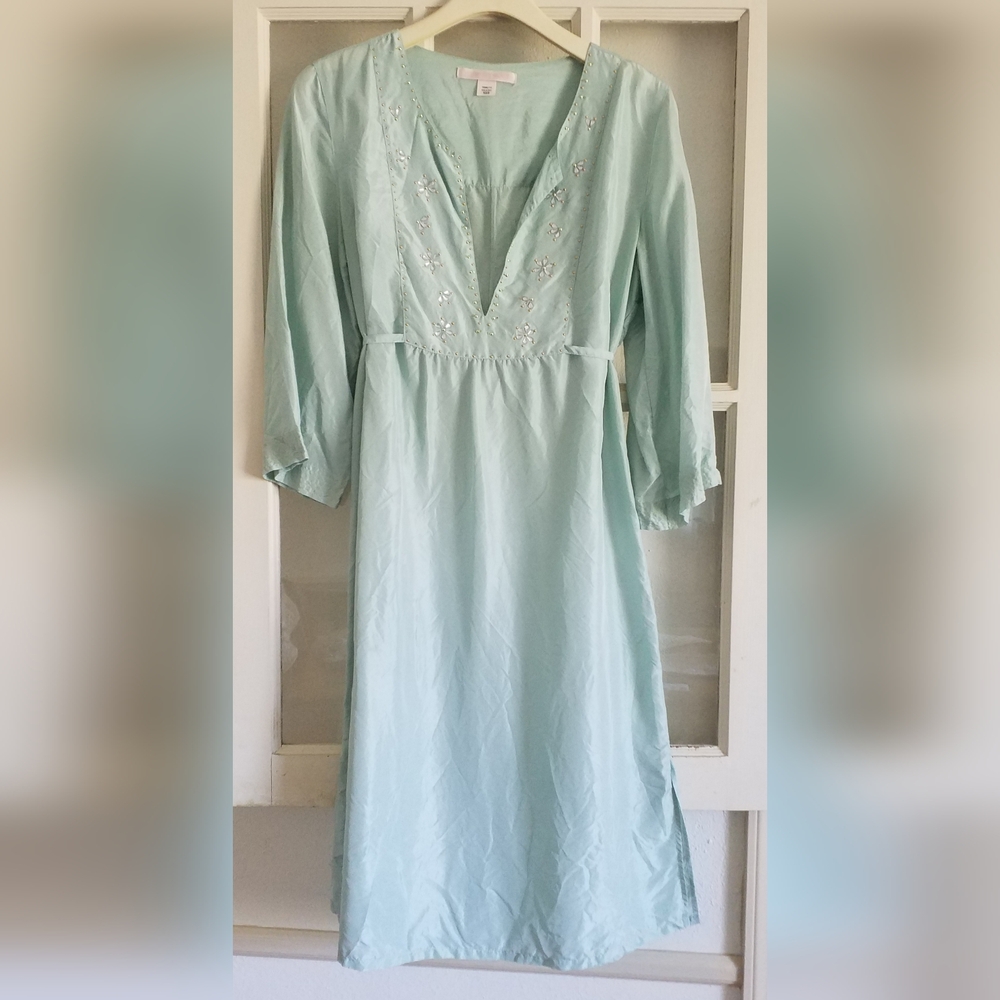 Victoria's Secret seafoam green silk beaded bodice night dress XS/S